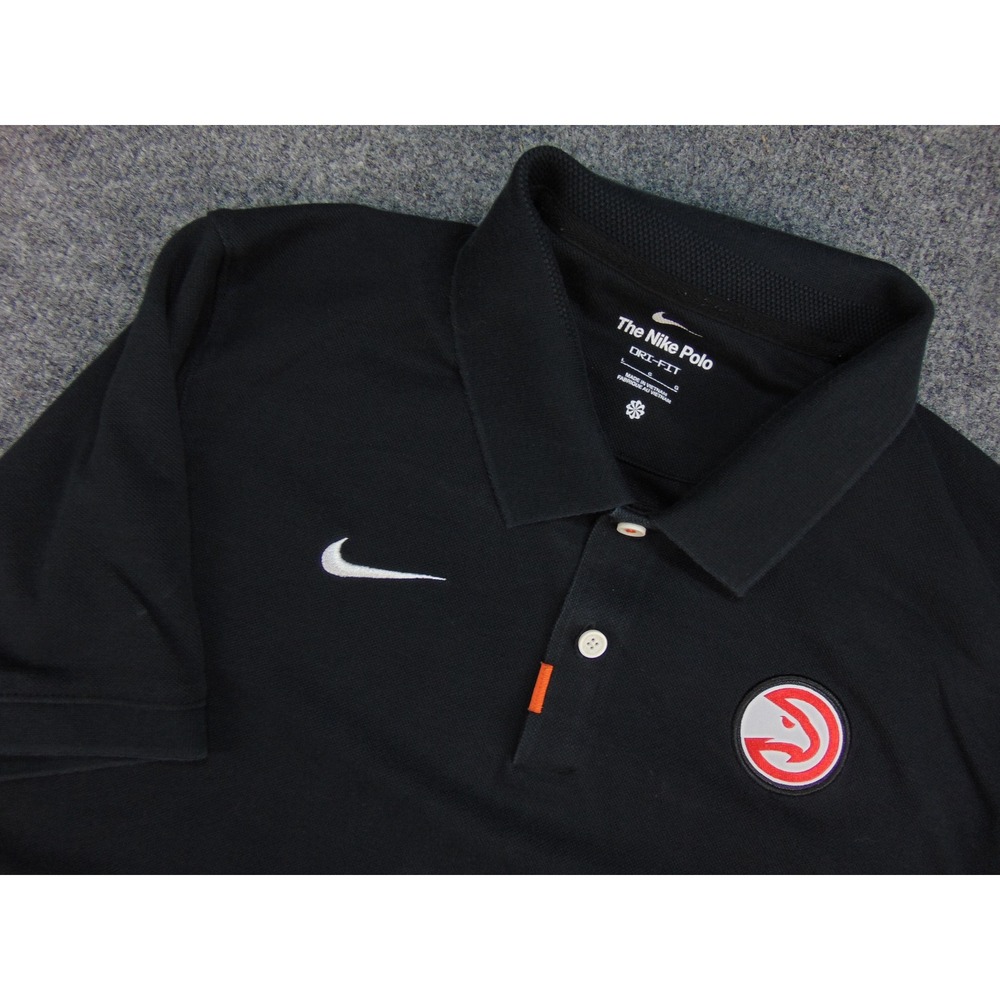 Atlanta Hawks Nike Polo Mens Large Black‎ Solid NBA Basketball Sportswear Logo